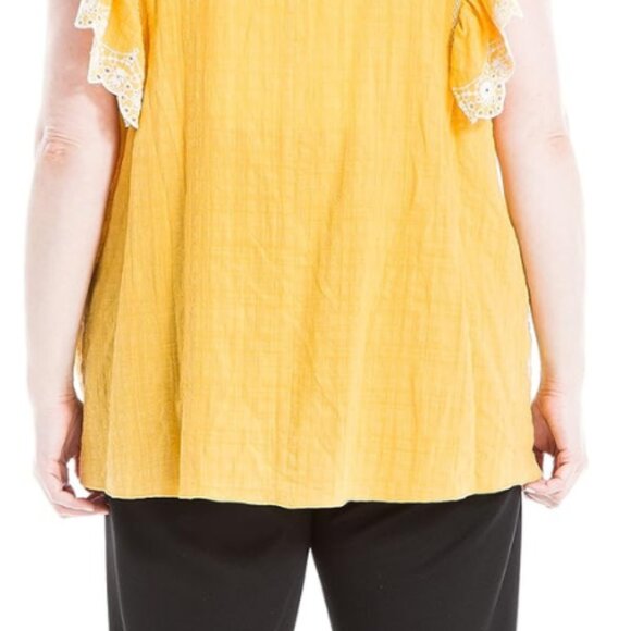 Max Studio NWT Yellow DANDY DOLLY Embroidered Stitch Flutter Sleeve Top, Size 2X - Picture 5 of 5